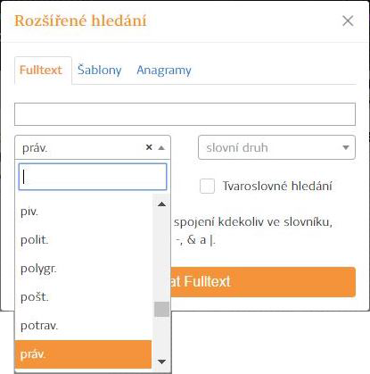 rozšířené hledání fulltext